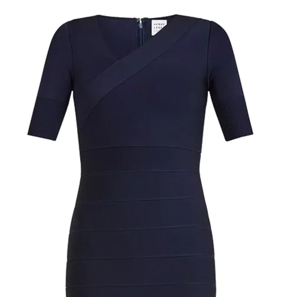 HERVE LEGER ICO8369129 Icon Asymmetric V Neck Dress NWT - Picture 6 of 8